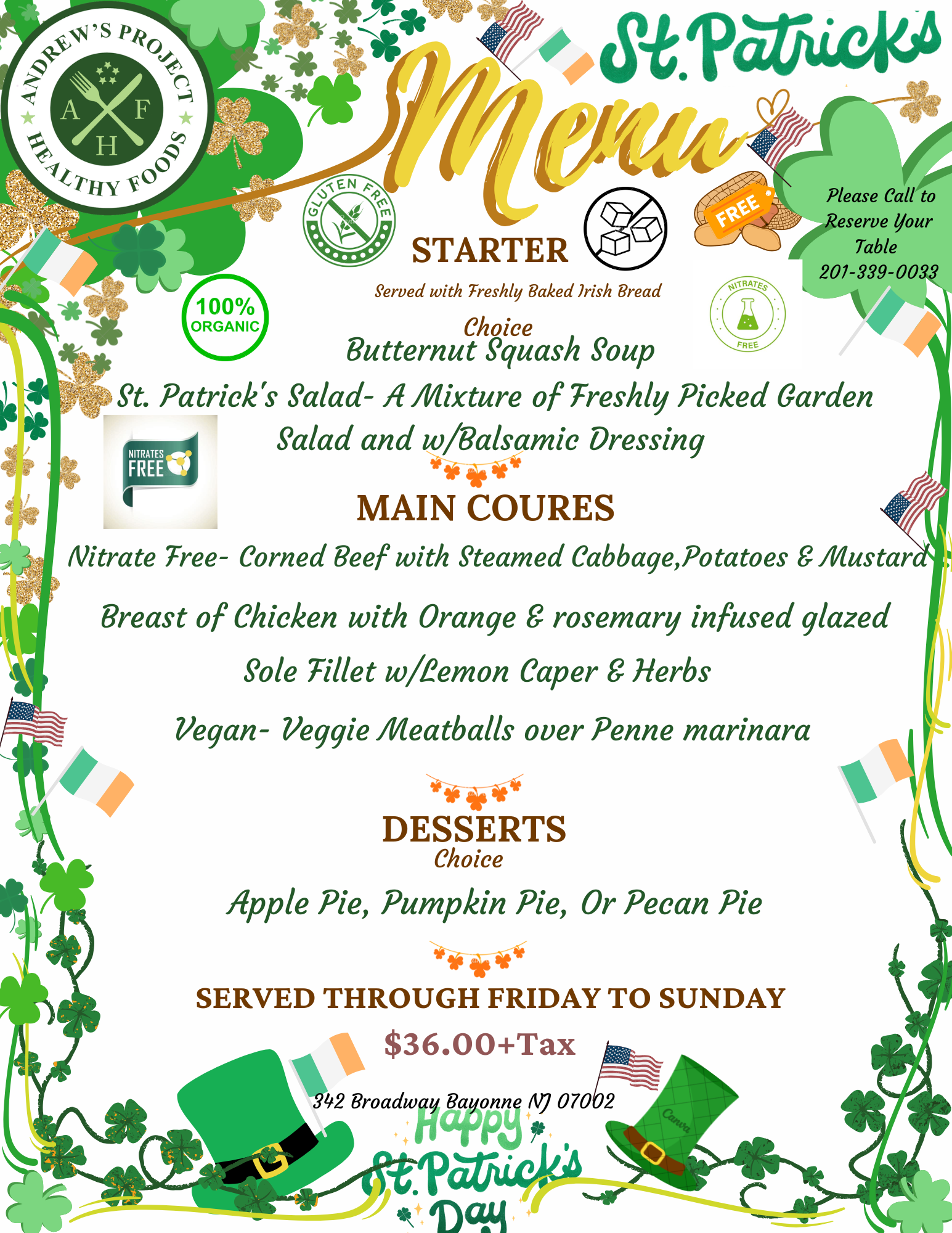 St. Patrick's Day Menu